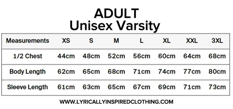 Varsity Size Chart