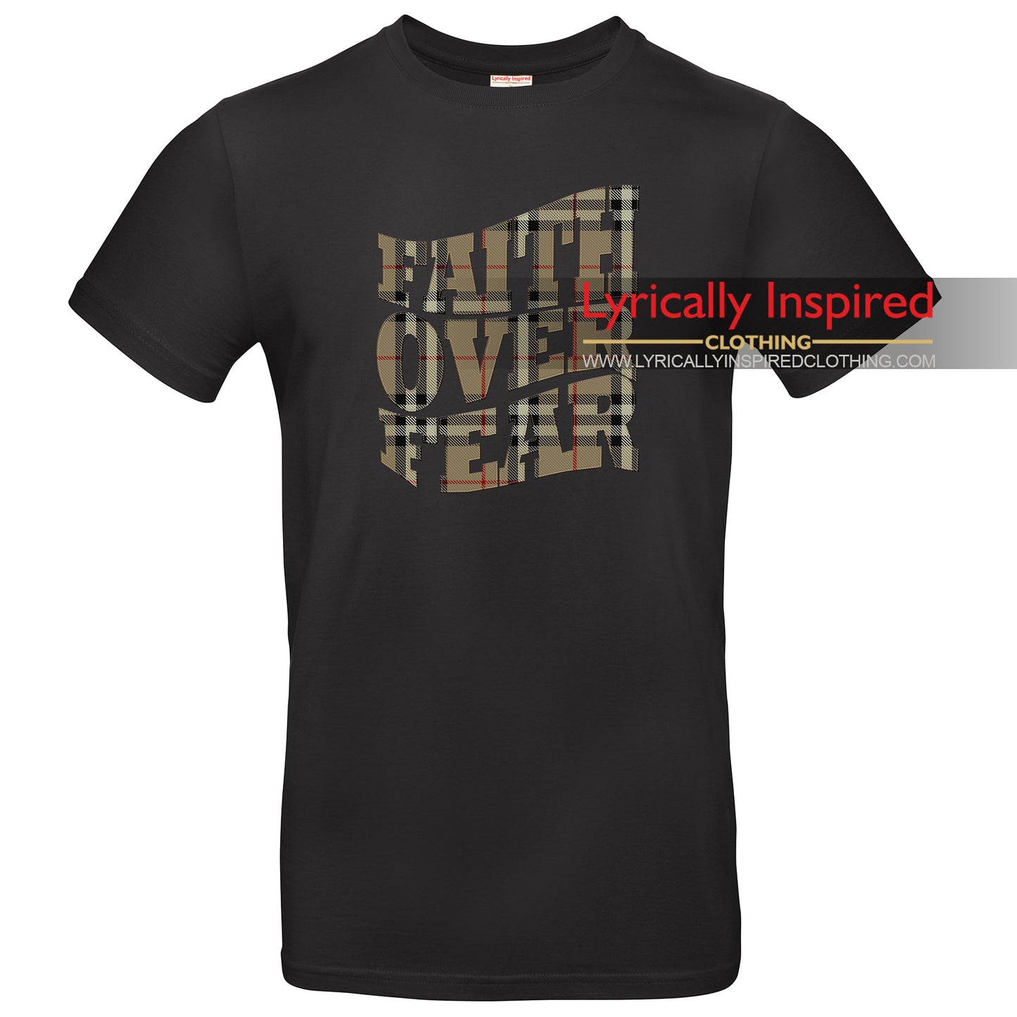 FAITH OVER FEAR MENS T SHIRT TARTAN PATTERN PRINT