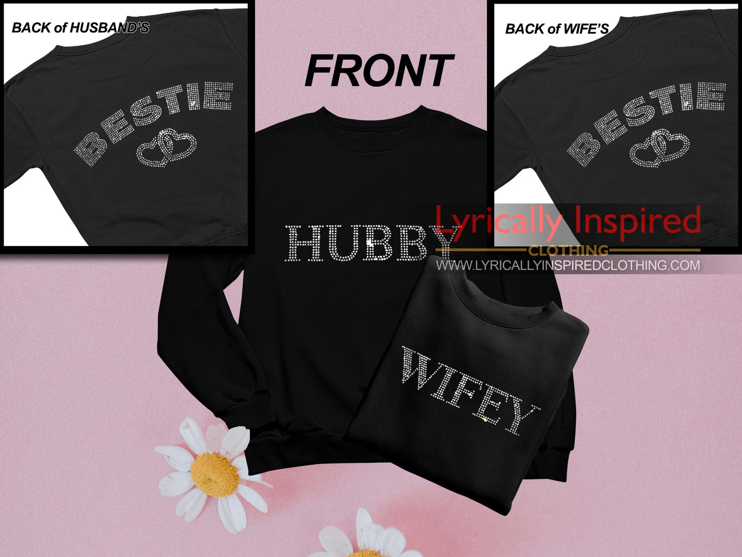 Hubby and Wifey Sweatshirt Matching Rhinestone Love Couples T shirts