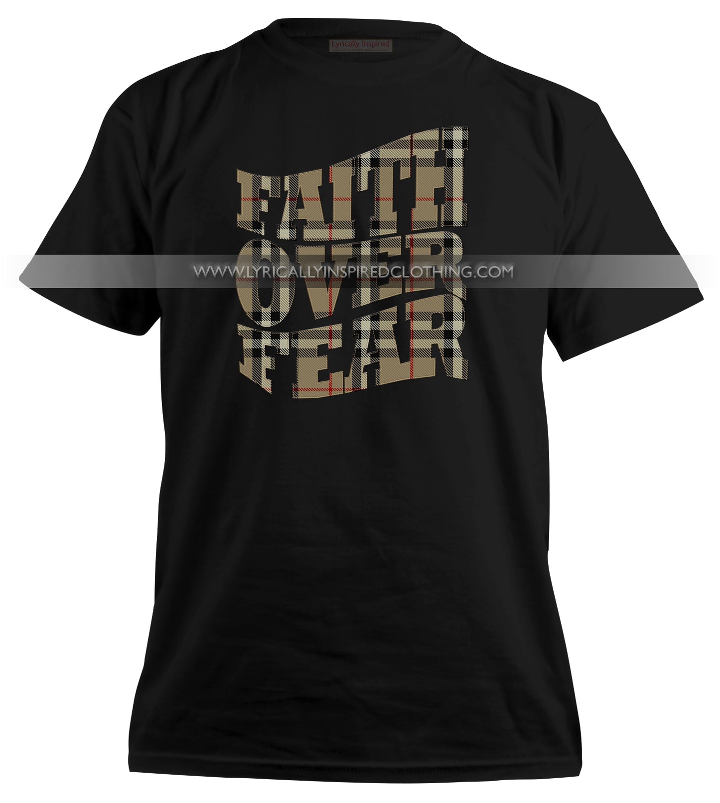 FAITH OVER FEAR UNISEX or MENS T SHIRT TARTAN PATTERN PRINT