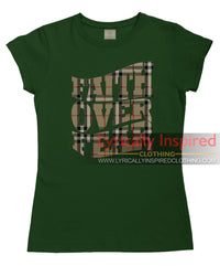 FAITH OVER FEAR LADIES T SHIRT TARTAN PATTERN PRINT