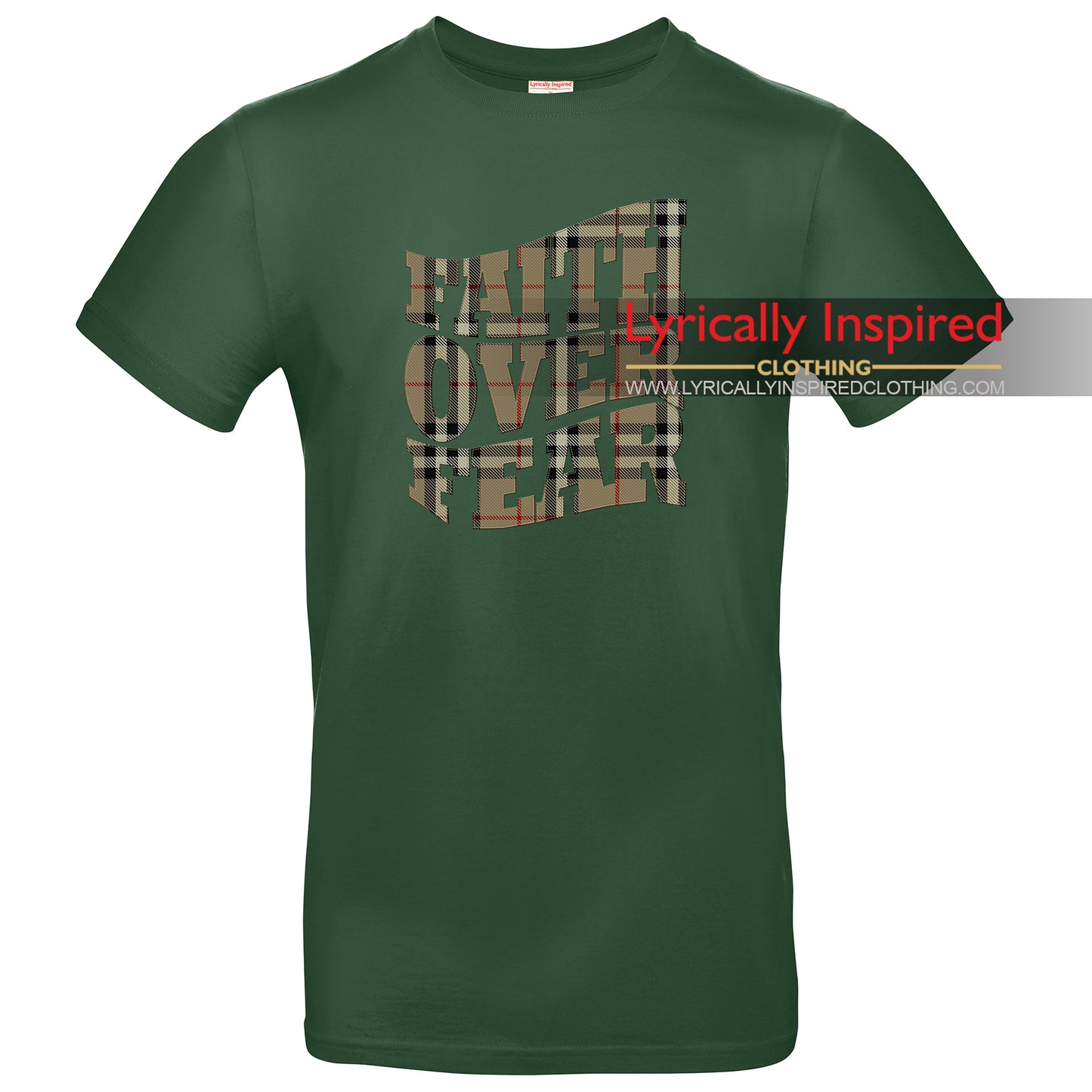 FAITH OVER FEAR MENS T SHIRT TARTAN PATTERN PRINT