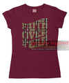 FAITH OVER FEAR LADIES T SHIRT TARTAN PATTERN PRINT