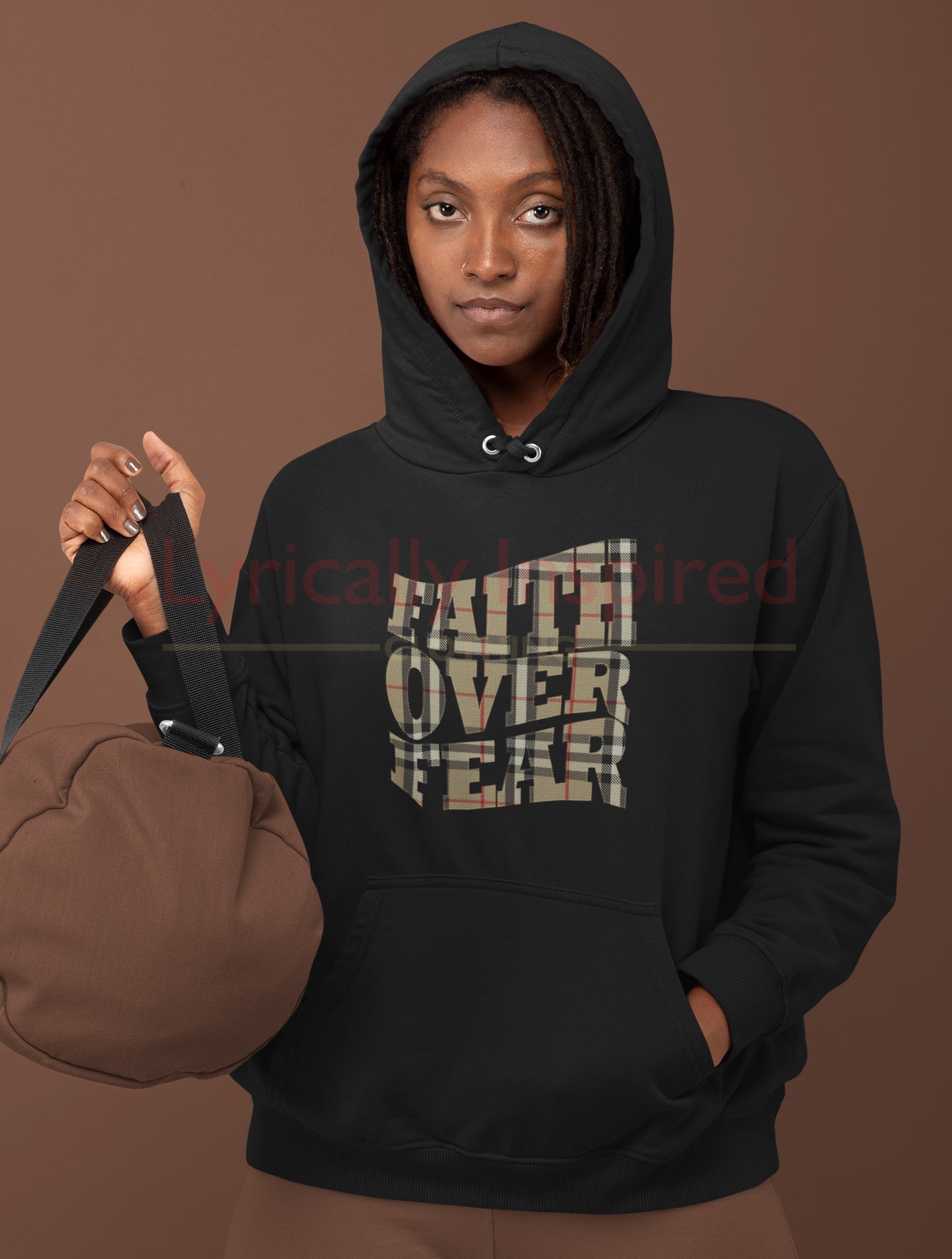 FAITH OVER FEAR UNISEX HOODIE TARTAN PATTERN PRINT