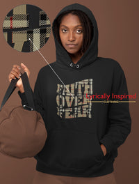 FAITH OVER FEAR UNISEX HOODIE TARTAN PATTERN PRINT