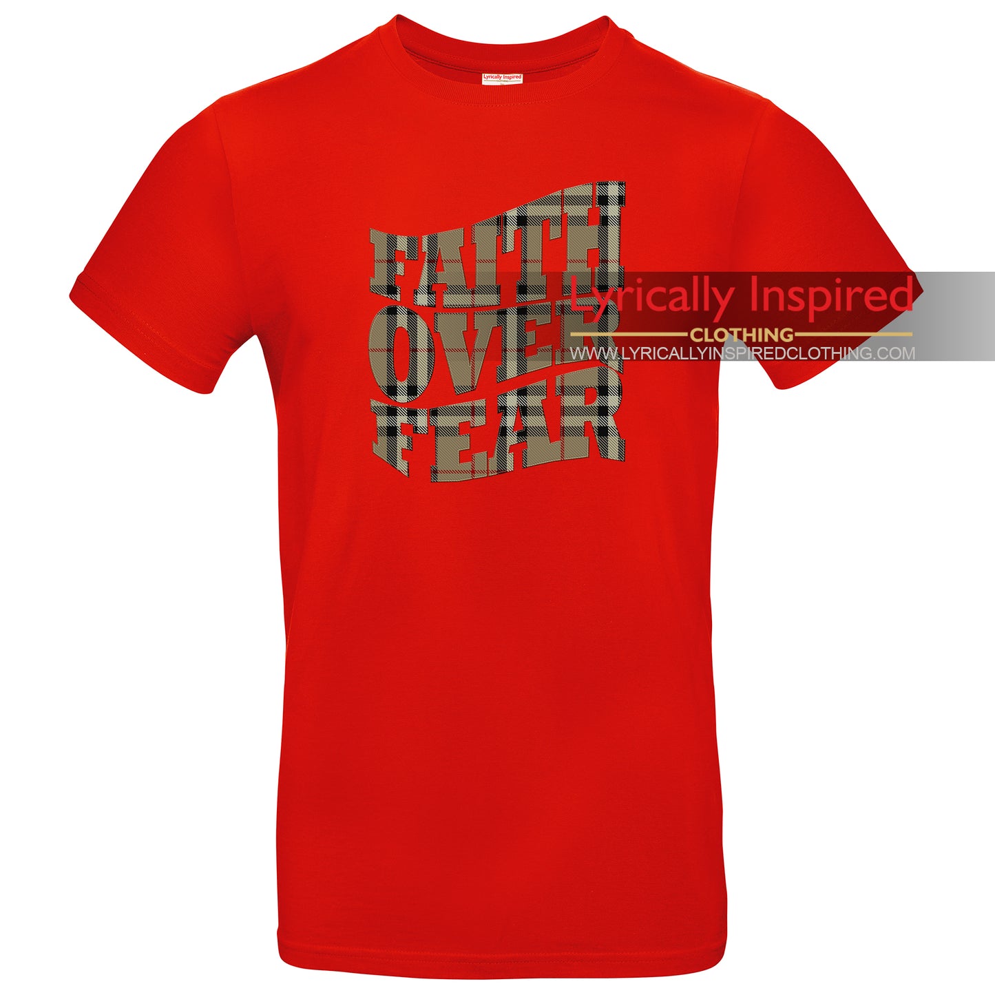 FAITH OVER FEAR MENS T SHIRT TARTAN PATTERN PRINT