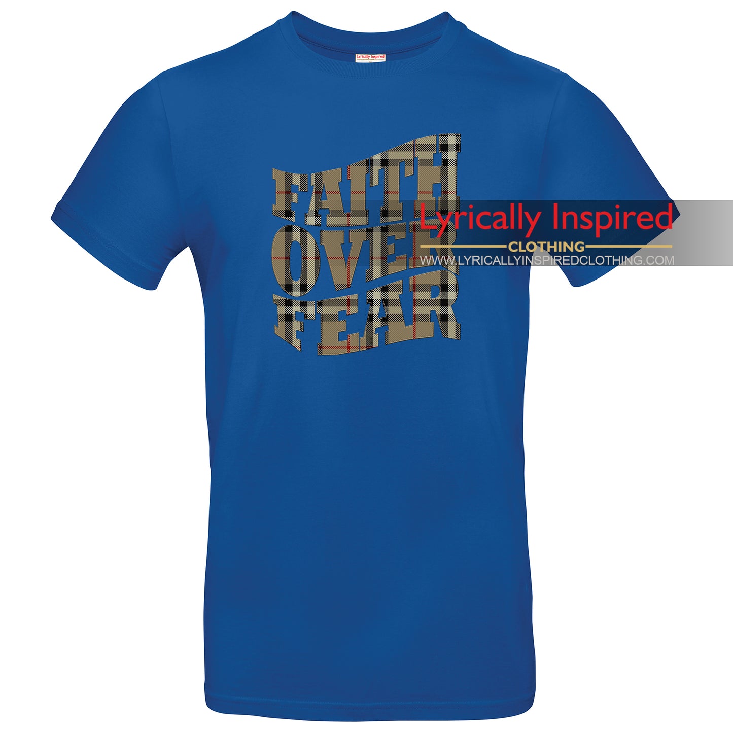 FAITH OVER FEAR MENS T SHIRT TARTAN PATTERN PRINT