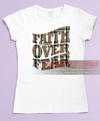 FAITH OVER FEAR LADIES T SHIRT TARTAN PATTERN PRINT