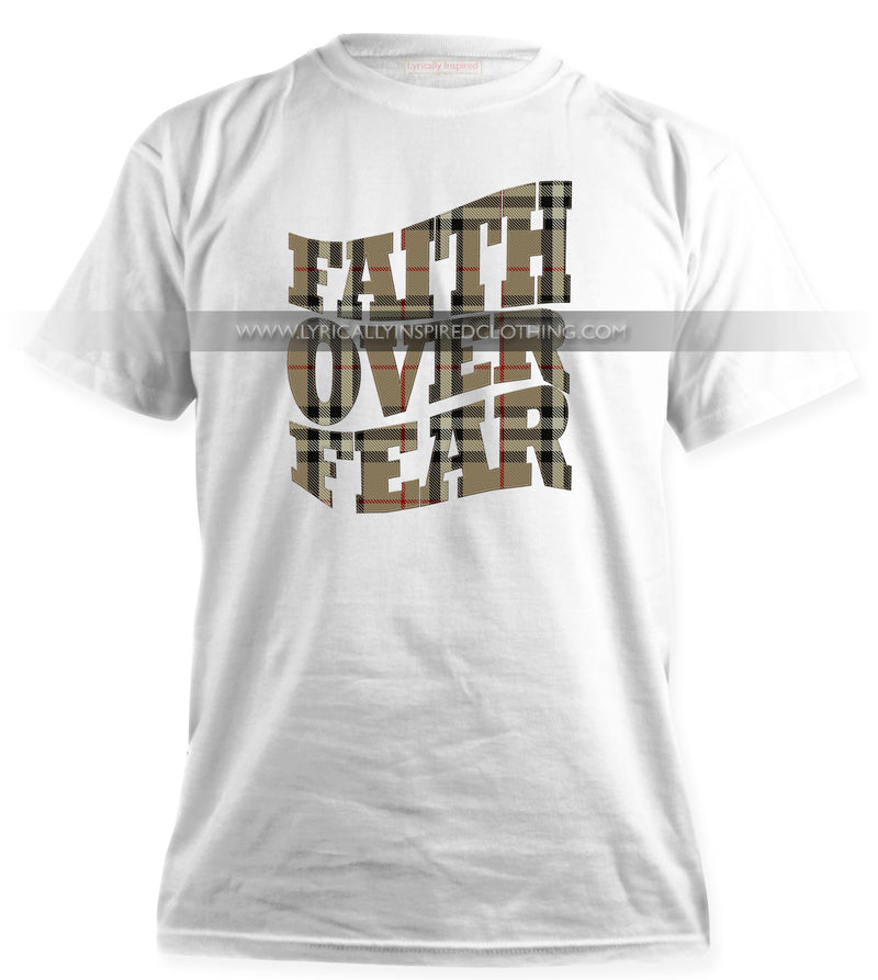 FAITH OVER FEAR UNISEX or MENS T SHIRT TARTAN PATTERN PRINT