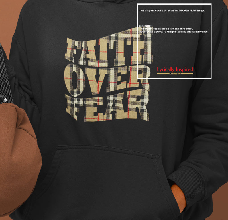 FAITH OVER FEAR UNISEX HOODIE TARTAN PATTERN PRINT