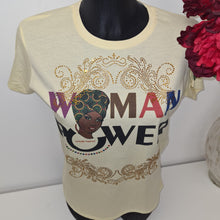 Load image into Gallery viewer, Mix of Print &amp; Bling: Woman Power Tee (Cream T Shirt Colour)
